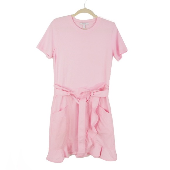 10 Crosby Derek Lam Belted Wrap-effect Light Pink Cotton Jersey Dress - Picture 5 of 6